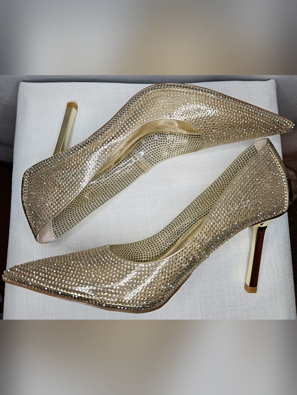 Steve Madden Classie Rhinestone Gold Clear Pumps Heels 7 NWOT Event Festival - Picture 8 of 12